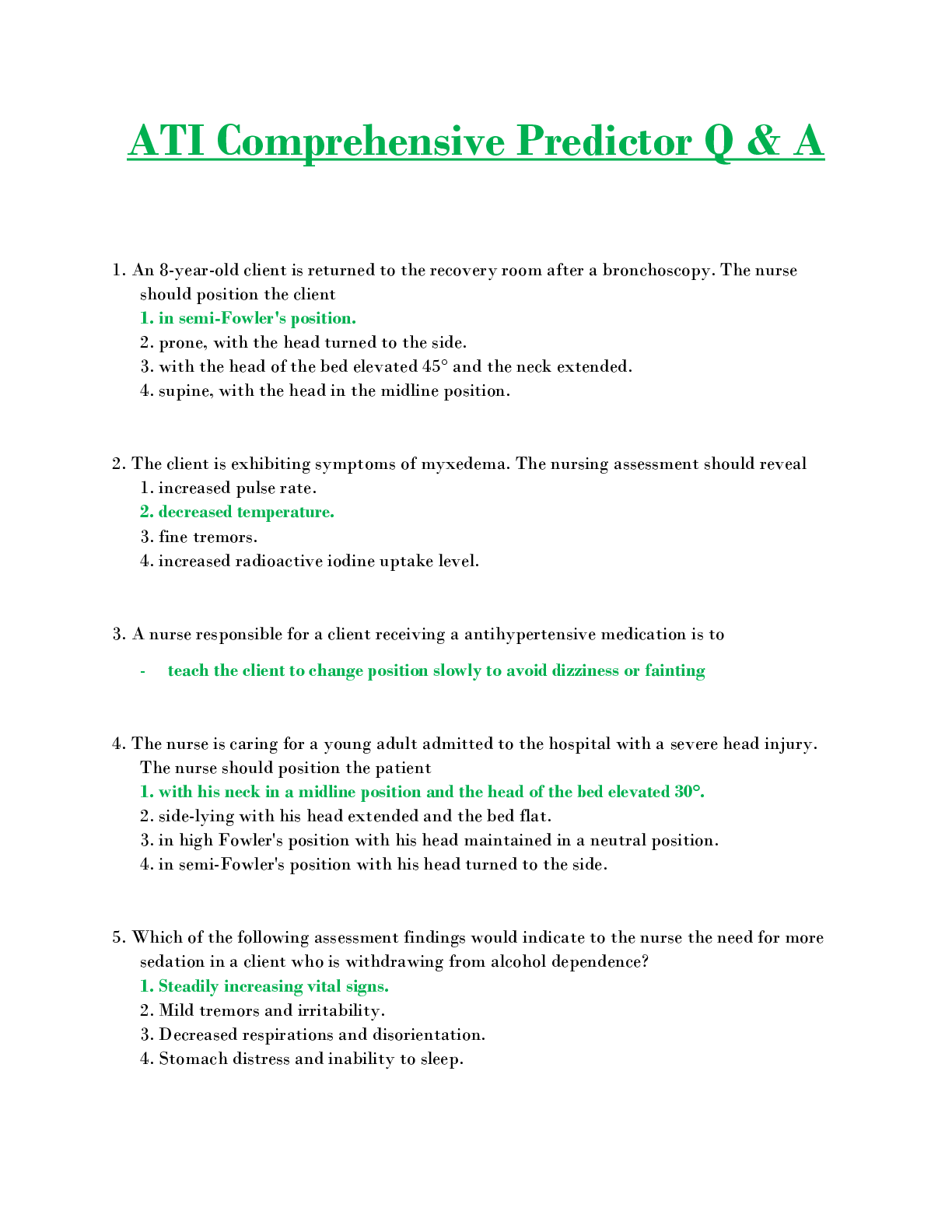 Preview image for ATI Comprehensive Predictor Q & A (Latest)